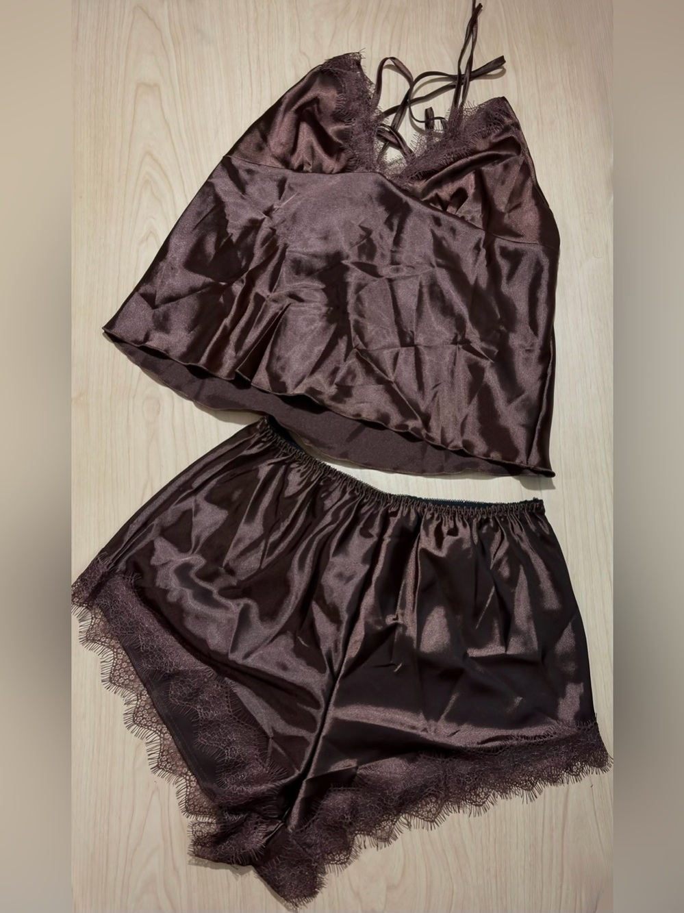 SilkySpell Women Sleepwear Set Adjustable Strap Faux Silk Size L